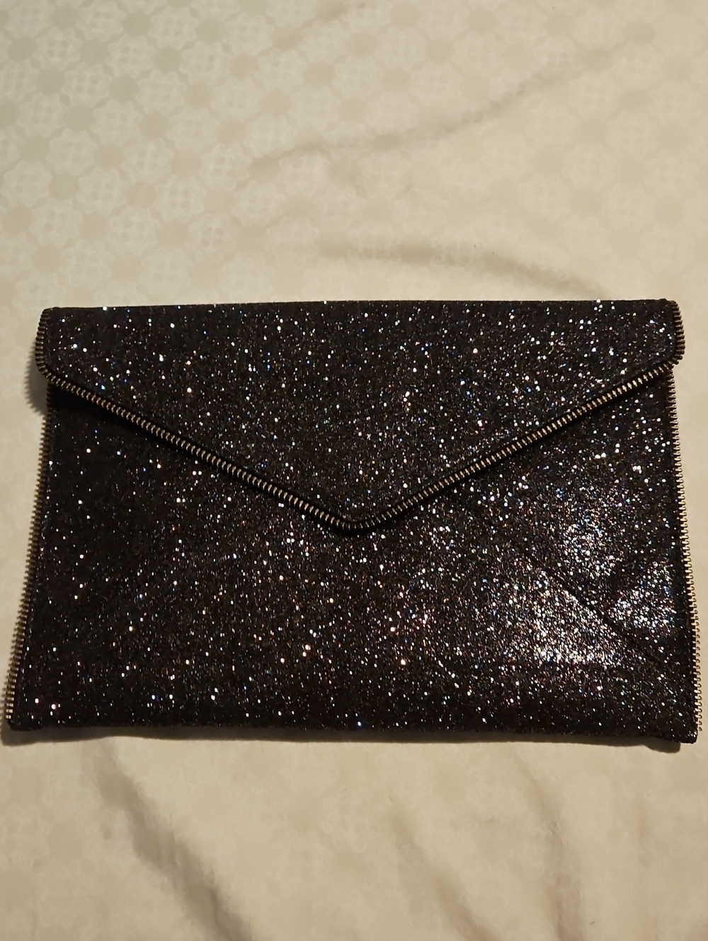 NWT Rebecca Minkoff Black Glitter Leo Envelope Clutch